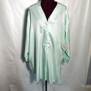NOS Lord & Taylor Vintage 80s Womens Sz L Sleep Shirt Dress Pajama Top Green NEW